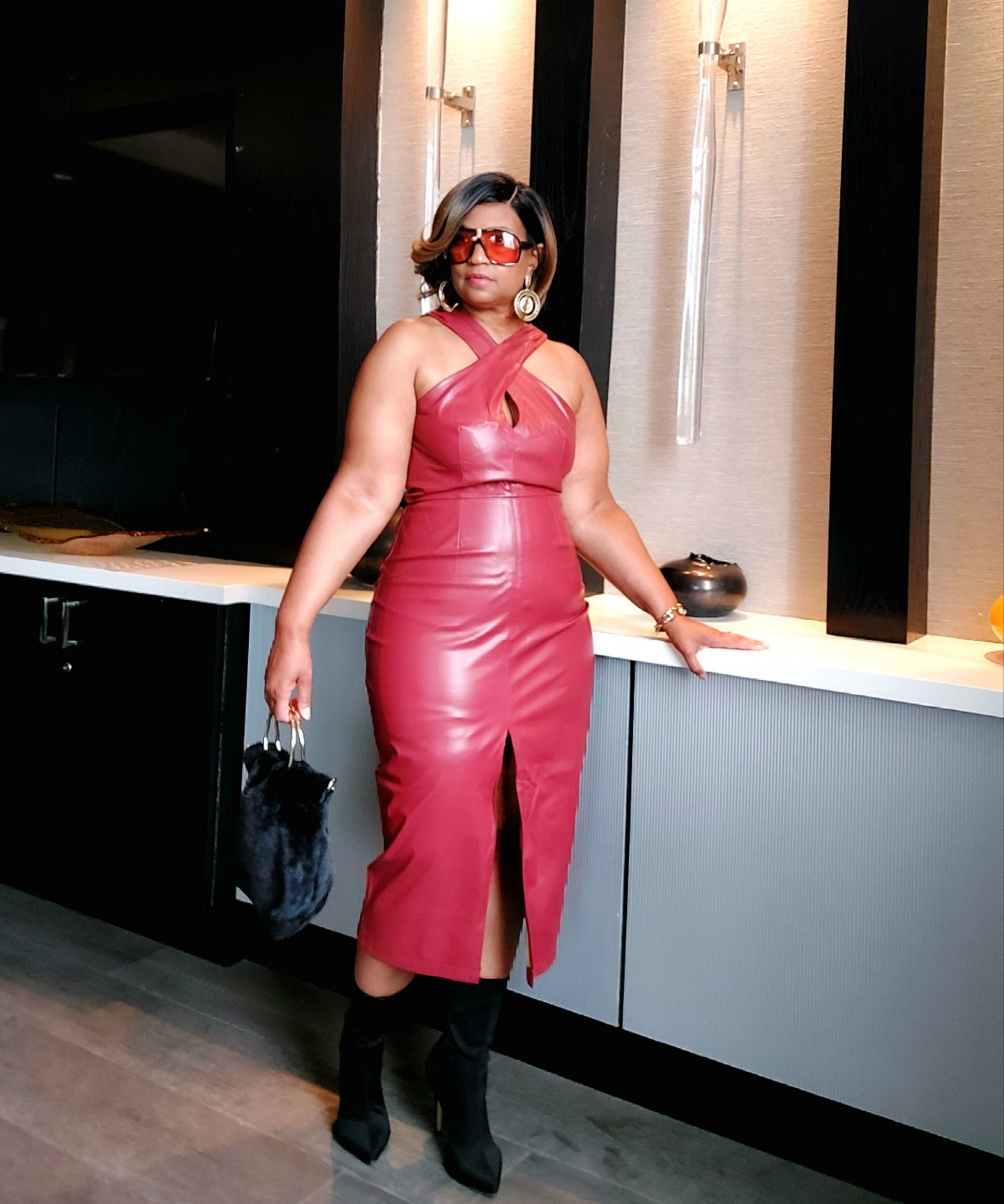Rich As Wine Dress - Faux Leather Dress | Cross Straps, Front Split Turn In Heads Shop Online Rich As Wine Dress - Faux Leather Dress | Cross Straps, Front Split Turn In Heads Shop Online
