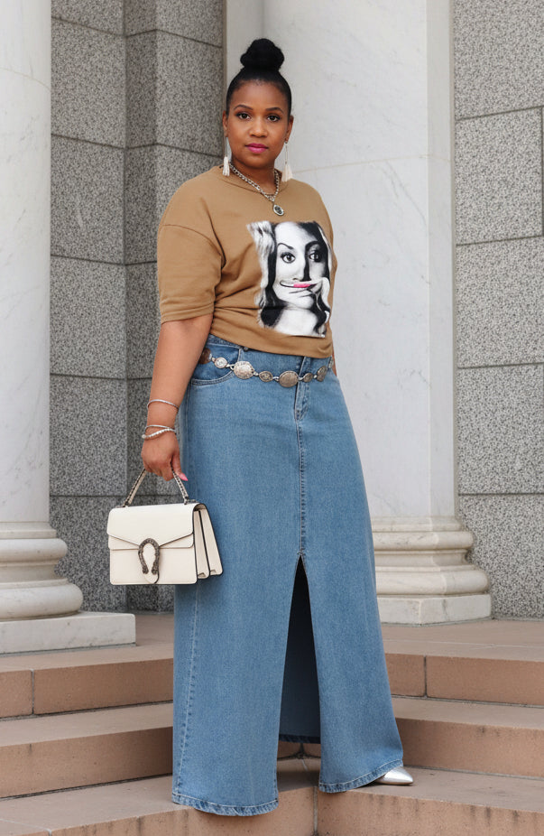 Denim Maxi Skirt - Elastic Waist & Pockets – Turn In Heads Shop Online