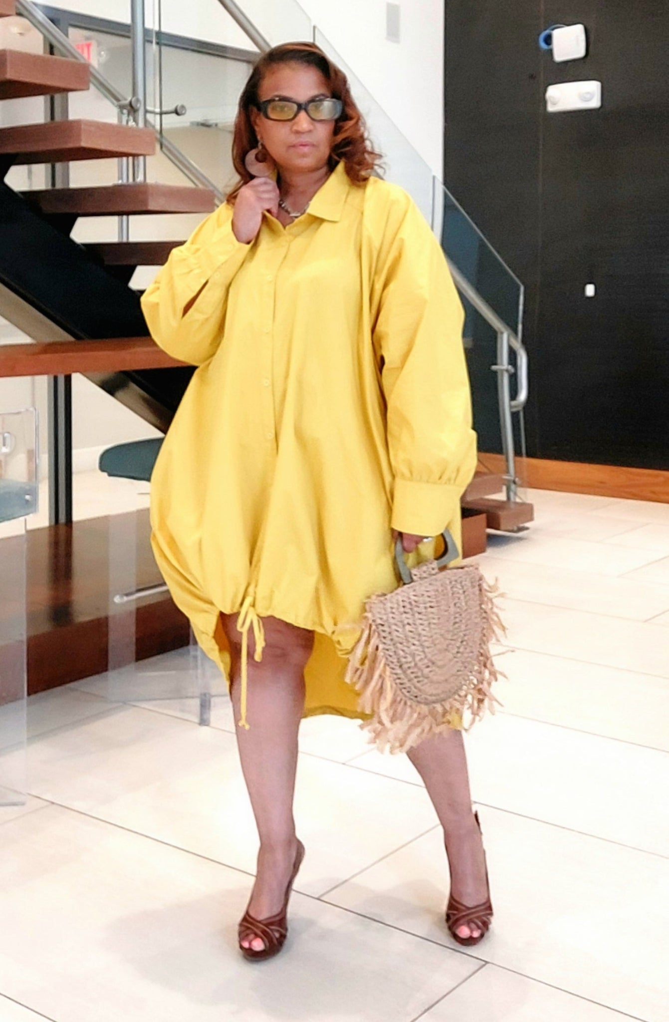 mustard shirt dress Vestido Georgina Maxi Shirt - Mostaza