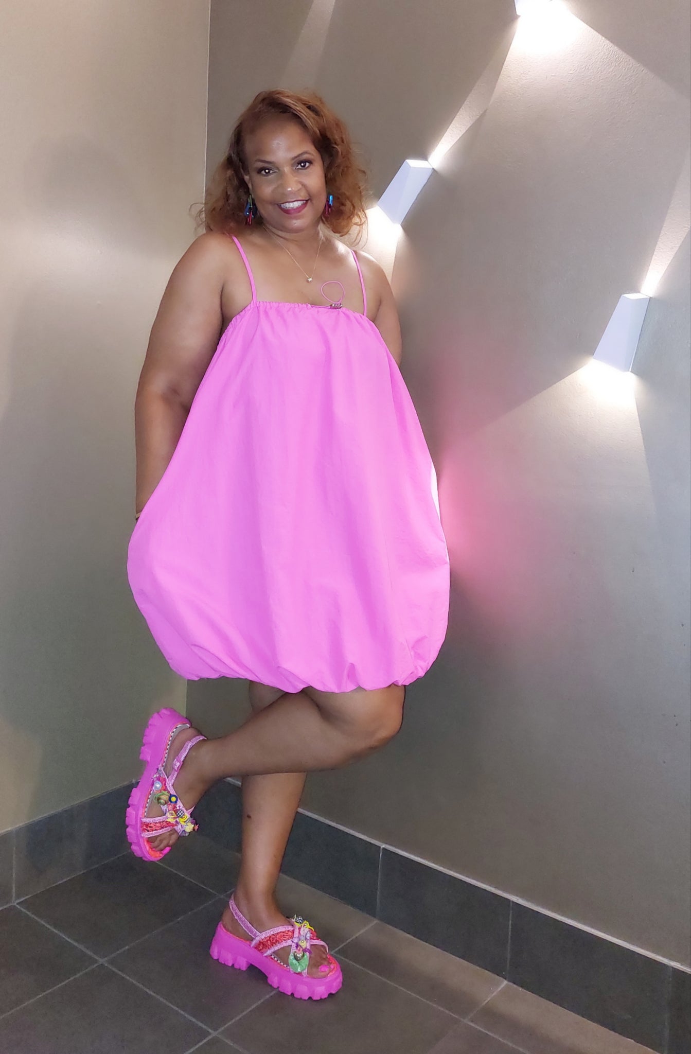 Hot Pink Bubble Dress - Bubble Dress Adjustable Straps | Mini, Side Pockets Hot Pink Bubble Dress - Bubble Dress Adjustable Straps | Mini, Side Pockets