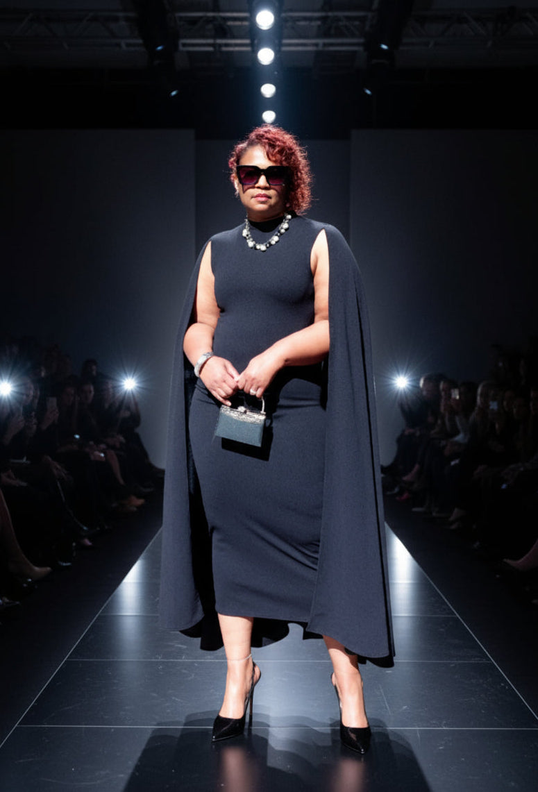 black cape dress plus size Plus Size Cape Dress - Black Elegance