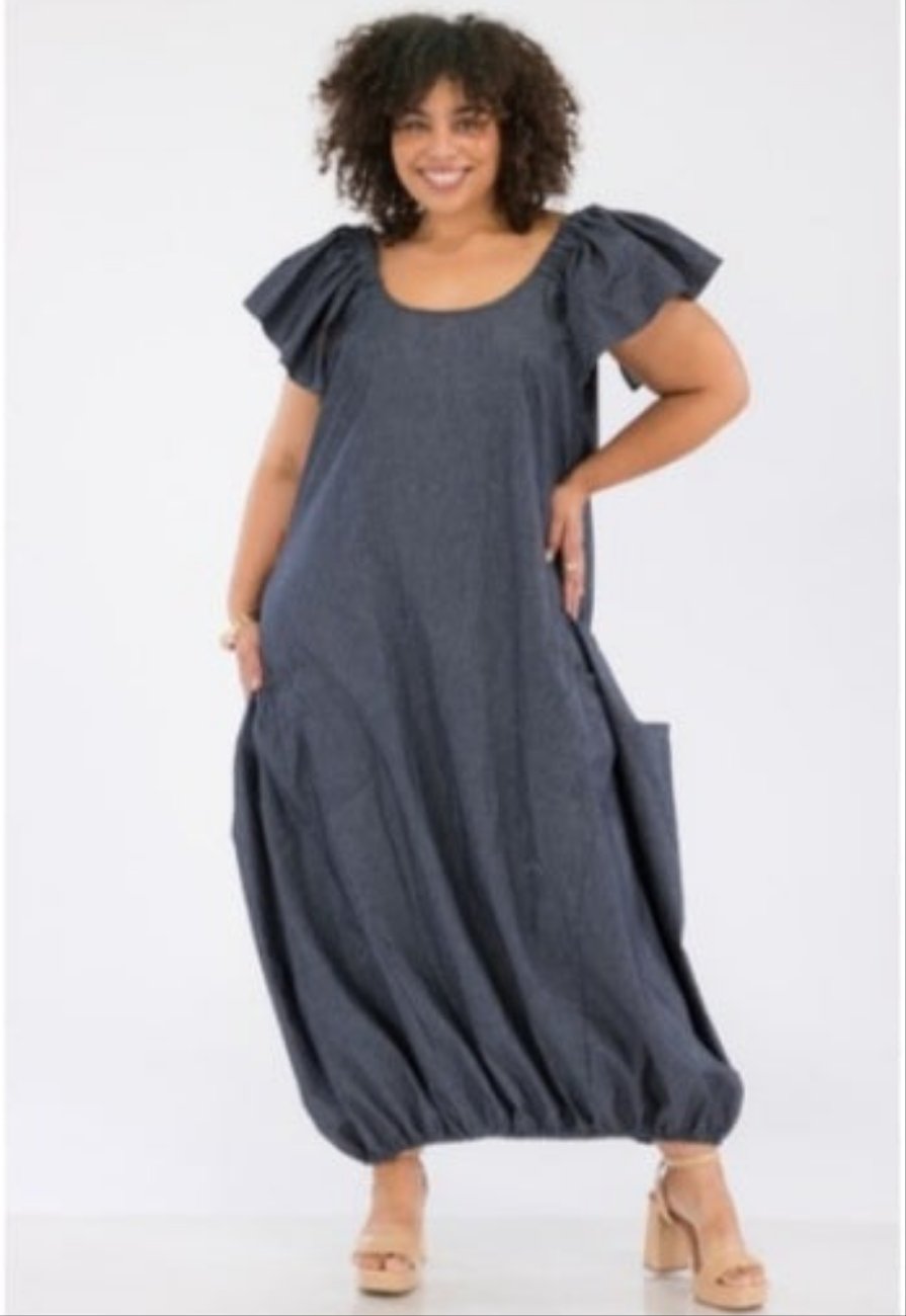 Breezy Long Bubble Dress - Plus Size Bubble Dress | Denim Look Breezy Long Bubble Dress - Plus Size Bubble Dress | Denim Look