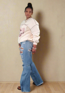 Knee Tie Jeans -Reg & Plus Sizes