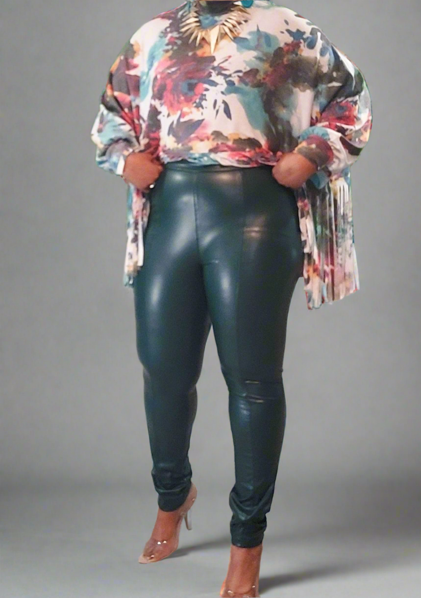 Teal Green Leather leggings