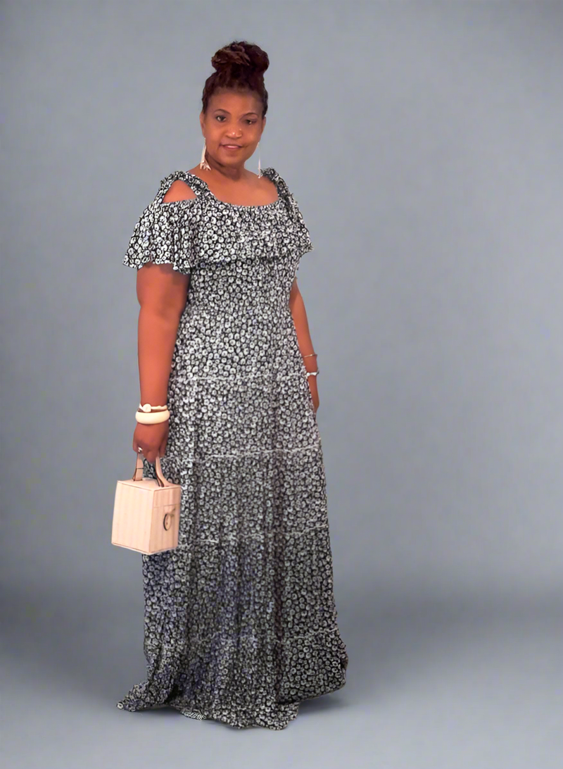 knee length dresses for ladies Birdie Maxi Dress - Deep Topaz Floral V-Neck main image 1