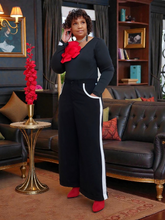 Tuxedo Stripe Wide Leg Pants|Plus Size