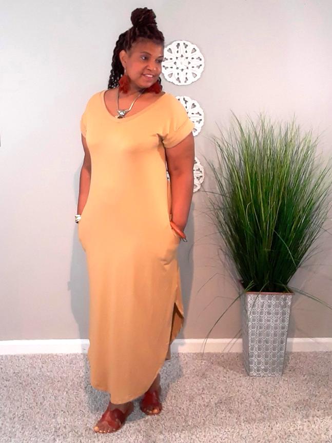 throw on midi dress Throw On Midi Dress- Taupe