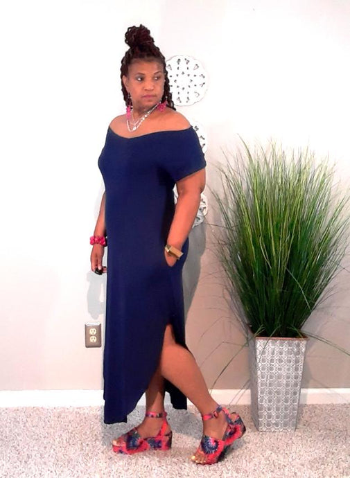 Throw On Midi Dress-Navy