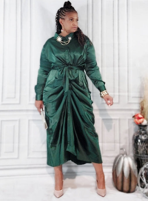 Emerald Ruched Dress- Plus Size