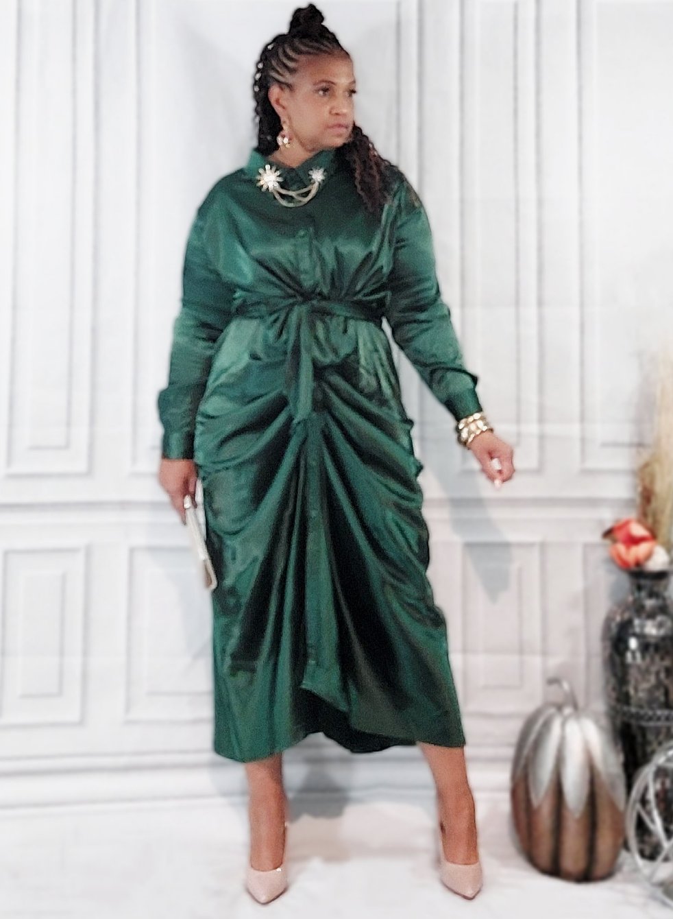 Emerald Ruched Dress- Plus Size
