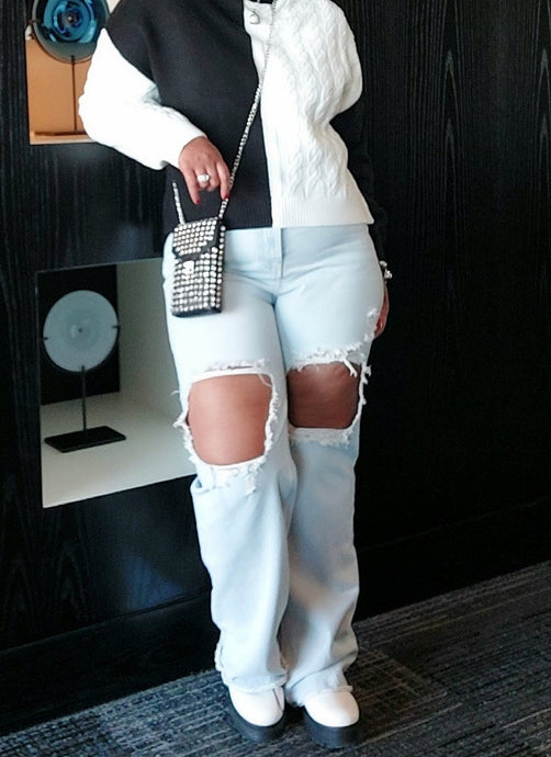 Wide Leg Distressed Jeans